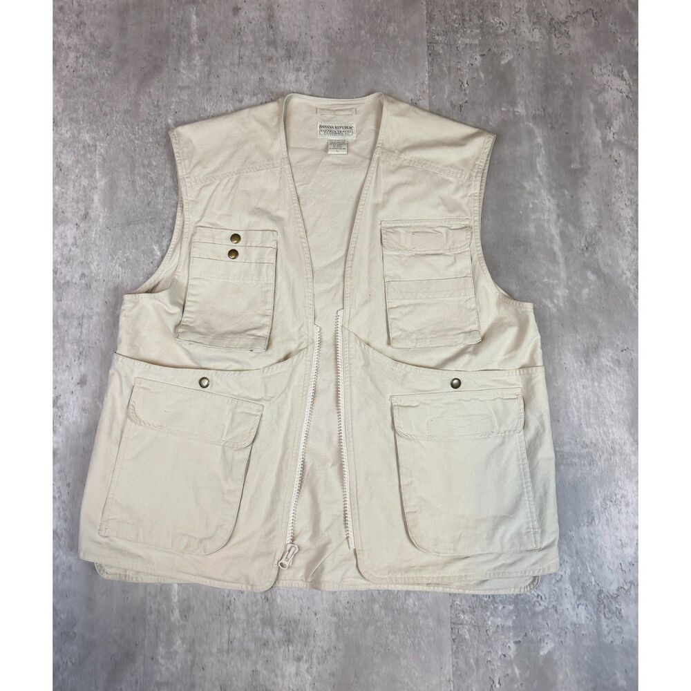 Banana Republic Safari and Travel Vest Men's Large Khaki Multi-Pocket